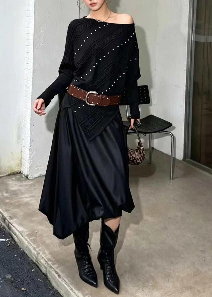 Pull Femme Asymétrique Une Épaule avec Manches Chauve-Souris 1