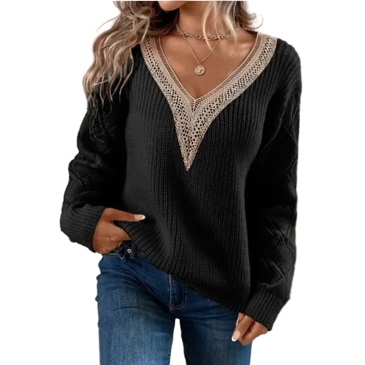 Pull Femme Col En V Ajouré Chic 4