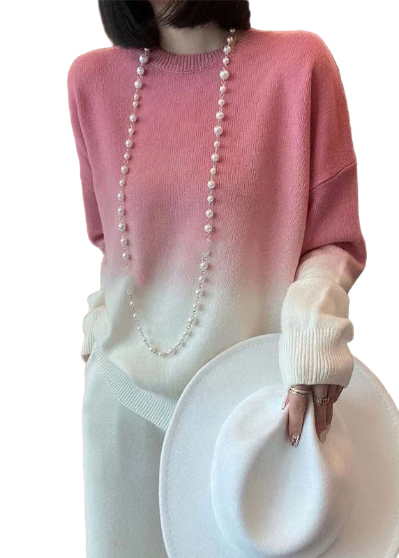 Pull Femme Col Rond Dégradé Rose Automne 3