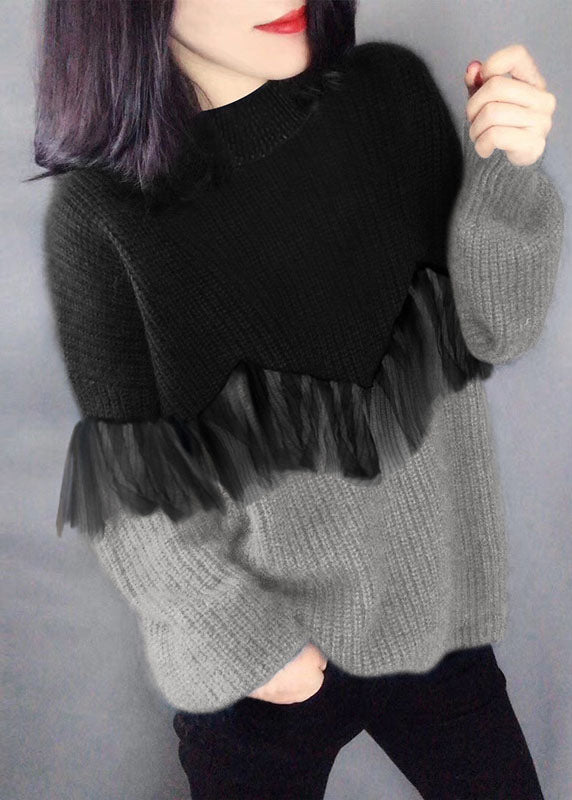 Pull Femme Col Rond Patchwork Automnal 1