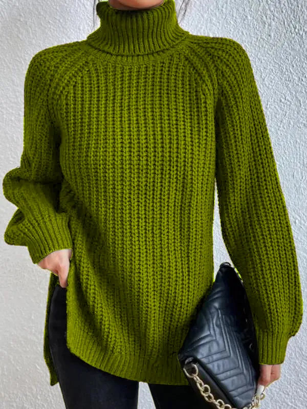 Pull Femme Col Roulé Ample avec Manches Raglan 12