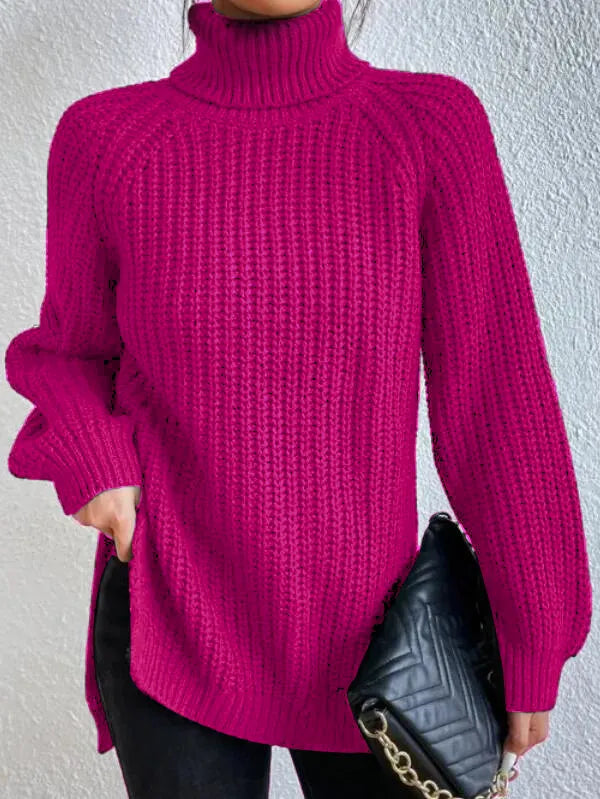 Pull Femme Col Roulé Ample avec Manches Raglan 13