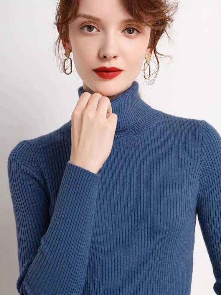 Pull Femme Col Roulé Tricoté À Rayures Acrylique Polyester 2