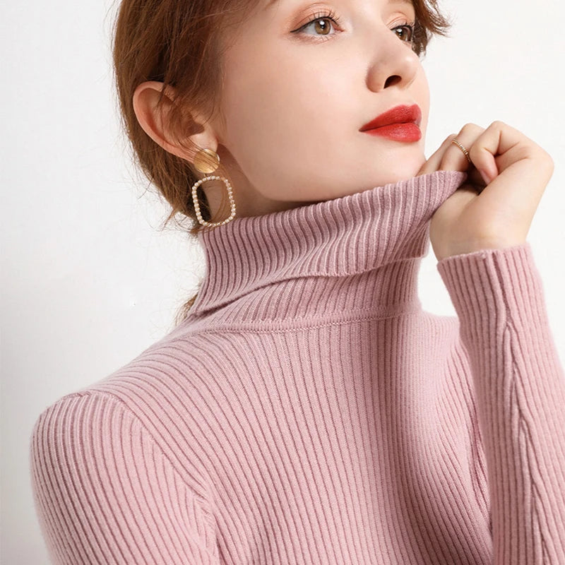 Pull Femme Col Roulé Tricoté Automne Hiver 19