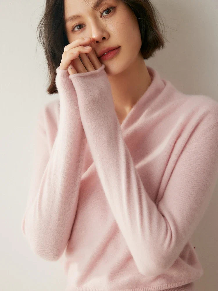 Pull Femme Col en V Drapé à Manches Longues 8