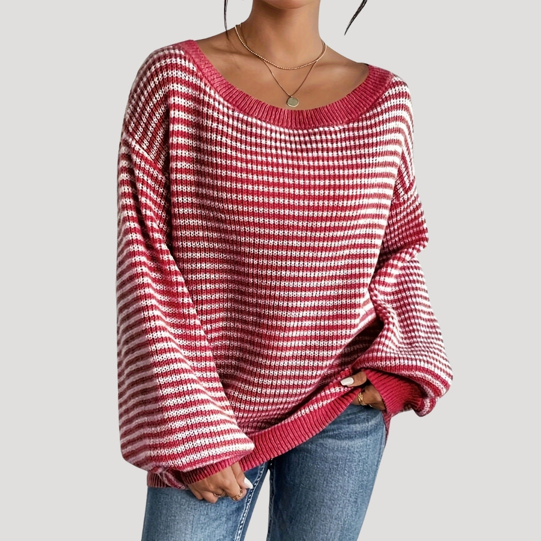 Pull Femme Tricoté Oversize à Rayures 10