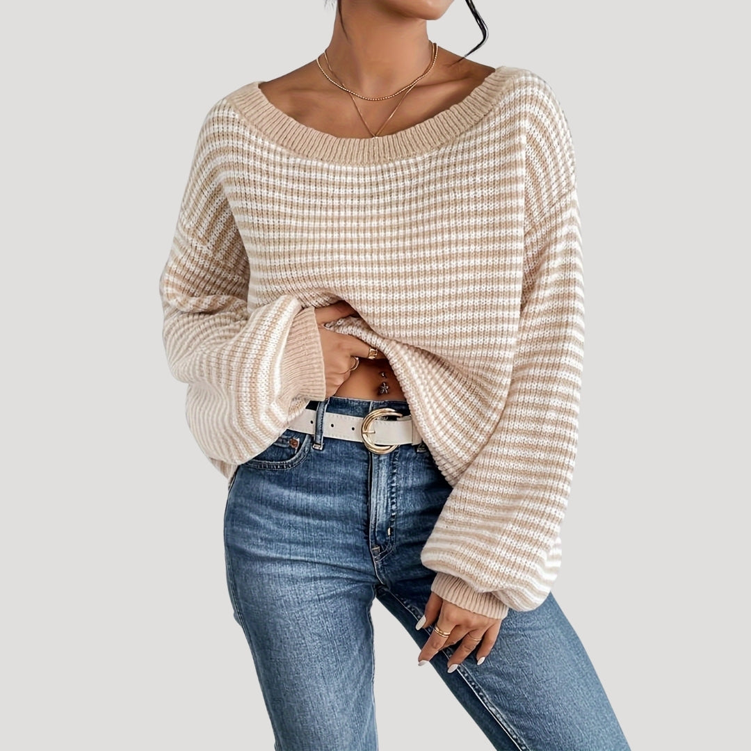 Pull Femme Tricoté Oversize à Rayures 1