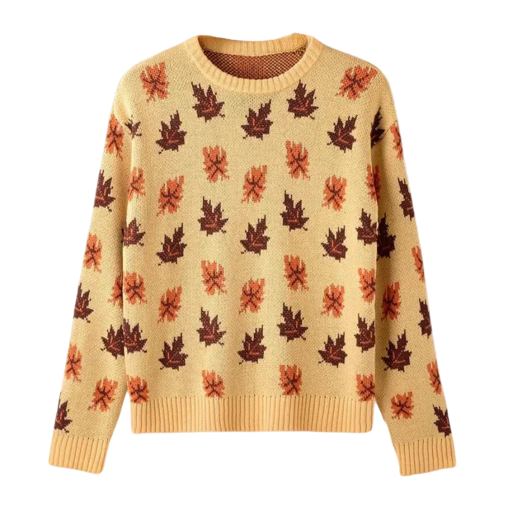 Pull Femme Tricoté à Motif Feuille 0