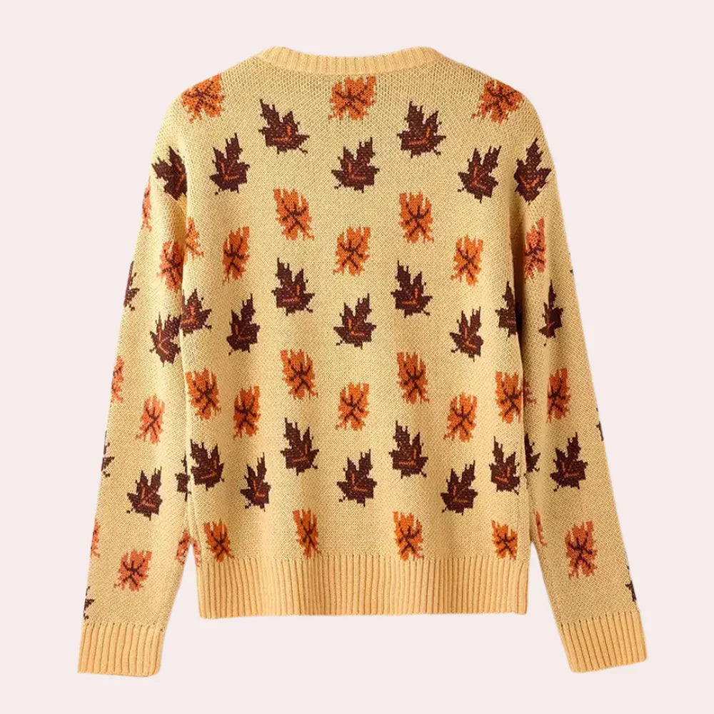 Pull Femme Tricoté à Motif Feuille 2