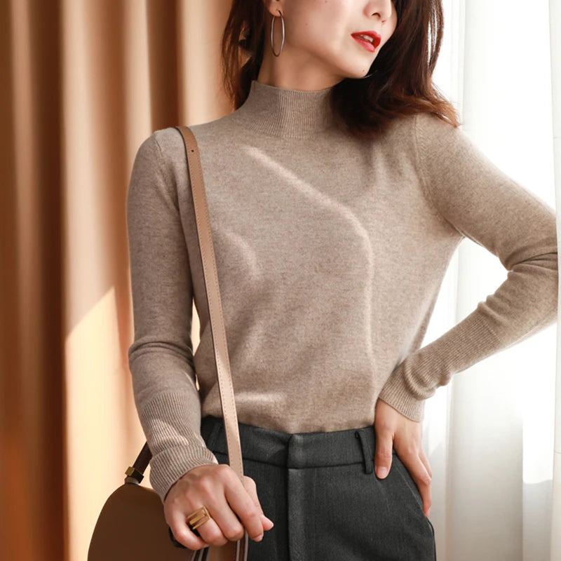 Pull Femme Turtleneck Tricoté à Manches Longues pour Automne Hiver 10
