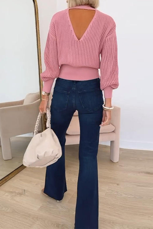 Pull Femme à Col Rond avec Découpe au Dos 2
