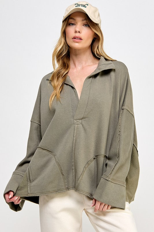 Pull Femme à Manches Dolman Viscose Col V Casual 1