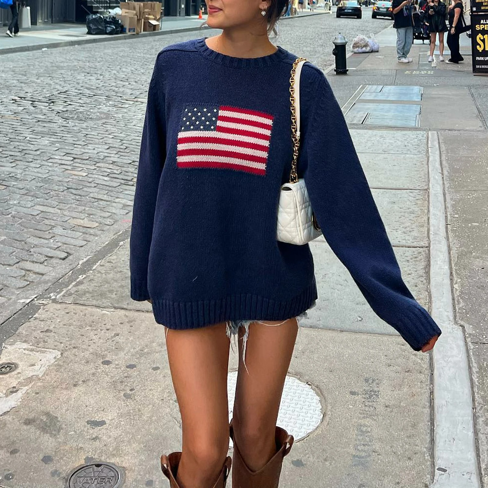Pull Femme à Motif Drapeau Américain Chic 0