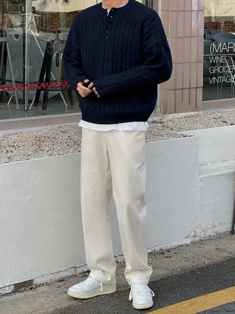 Pull Homme Henley Classique Ajusté Casual 4