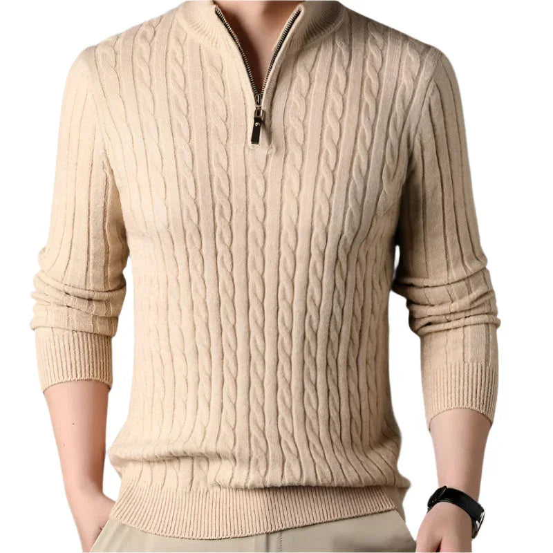 Pull Homme Zippé à Col Montant Torsadé Hiver Décontracté 10