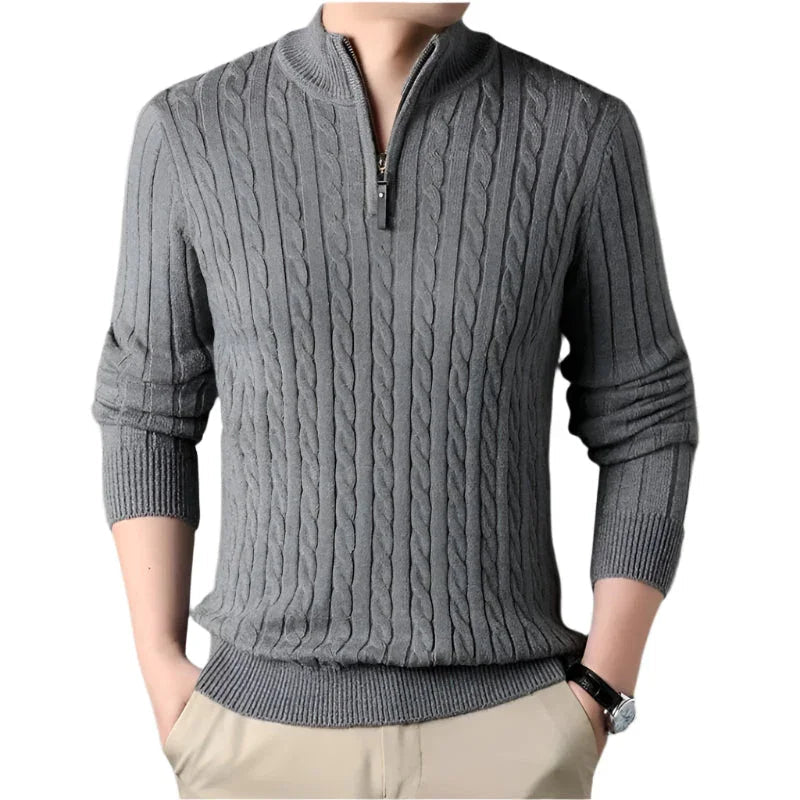 Pull Homme Zippé à Col Montant Torsadé Hiver Décontracté 6