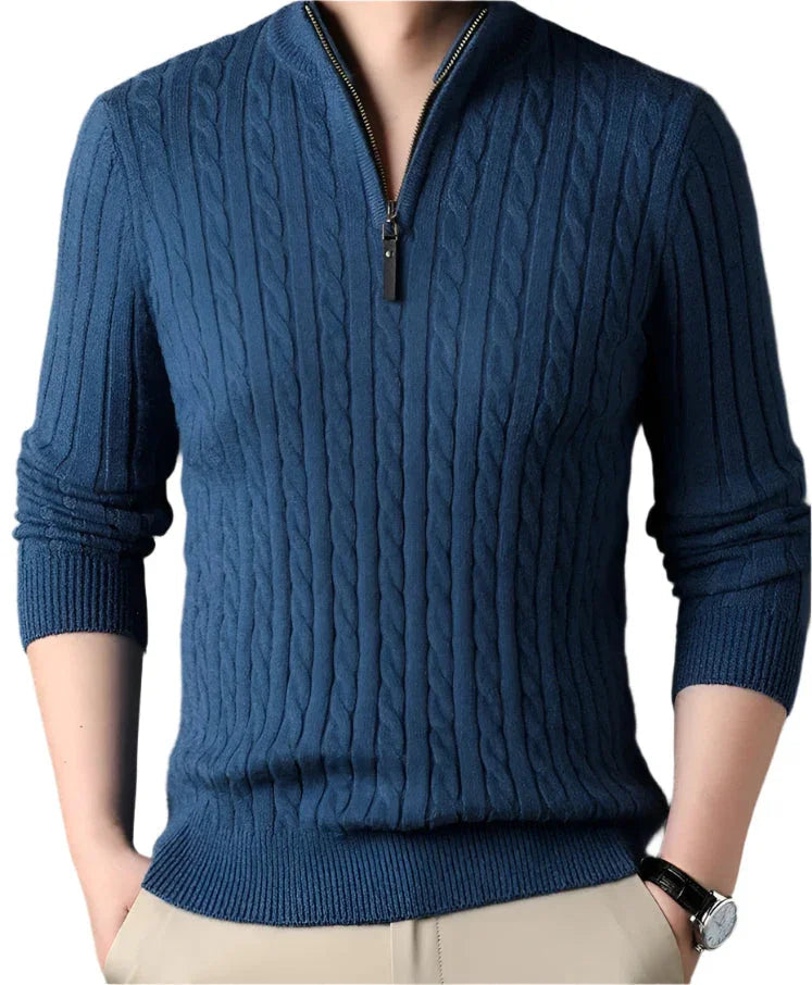 Pull Homme Zippé à Col Montant Torsadé Hiver Décontracté 9