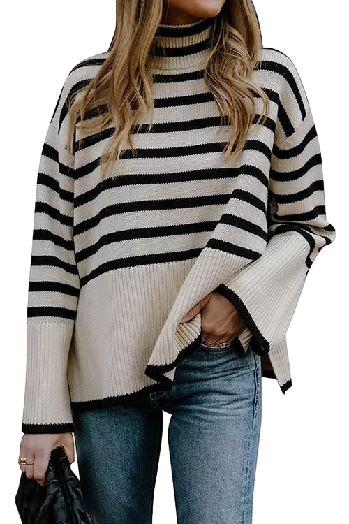 Pull à col roulé rayé pour femmes 2