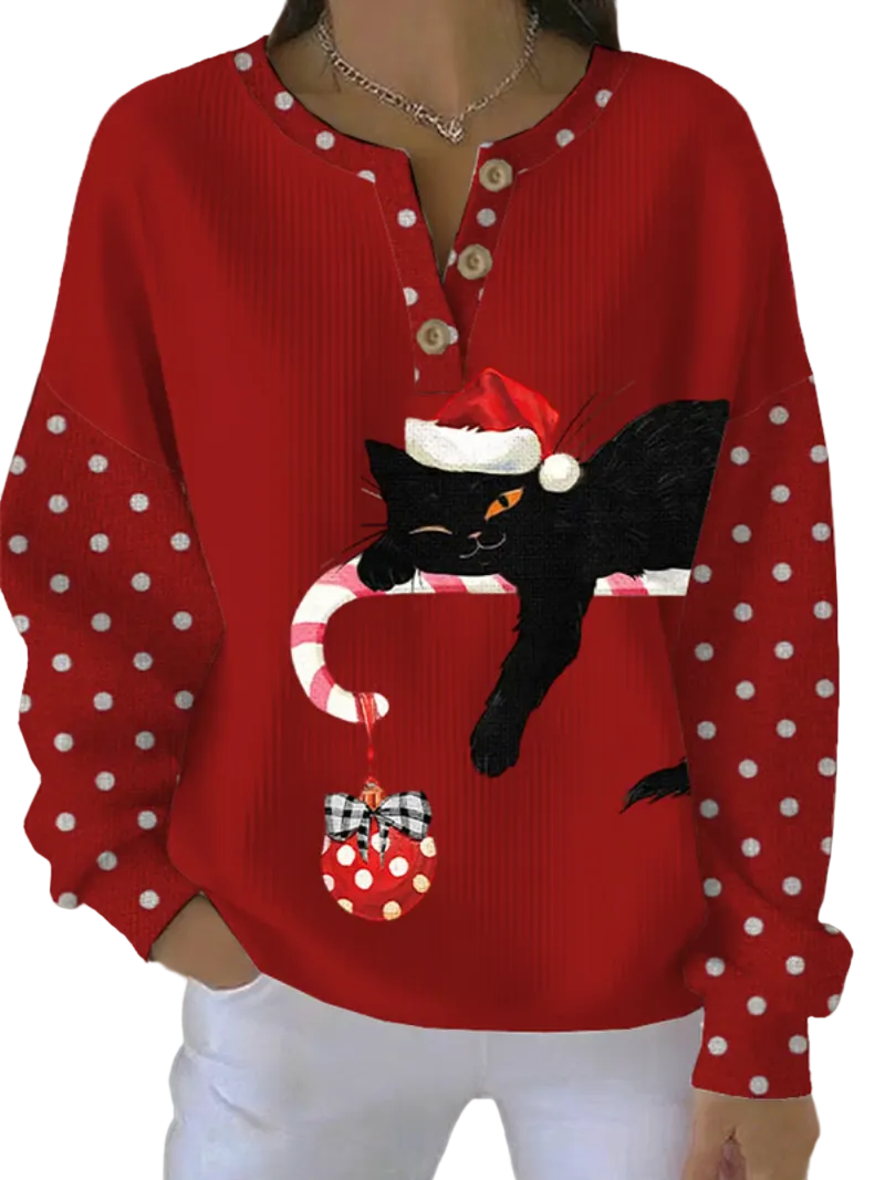 Pull de Noël Femme avec Imprimé Chat 0
