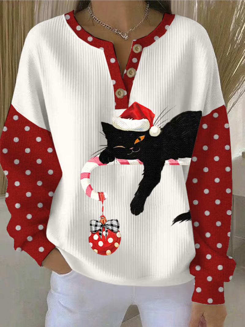 Pull de Noël Femme avec Imprimé Chat 3