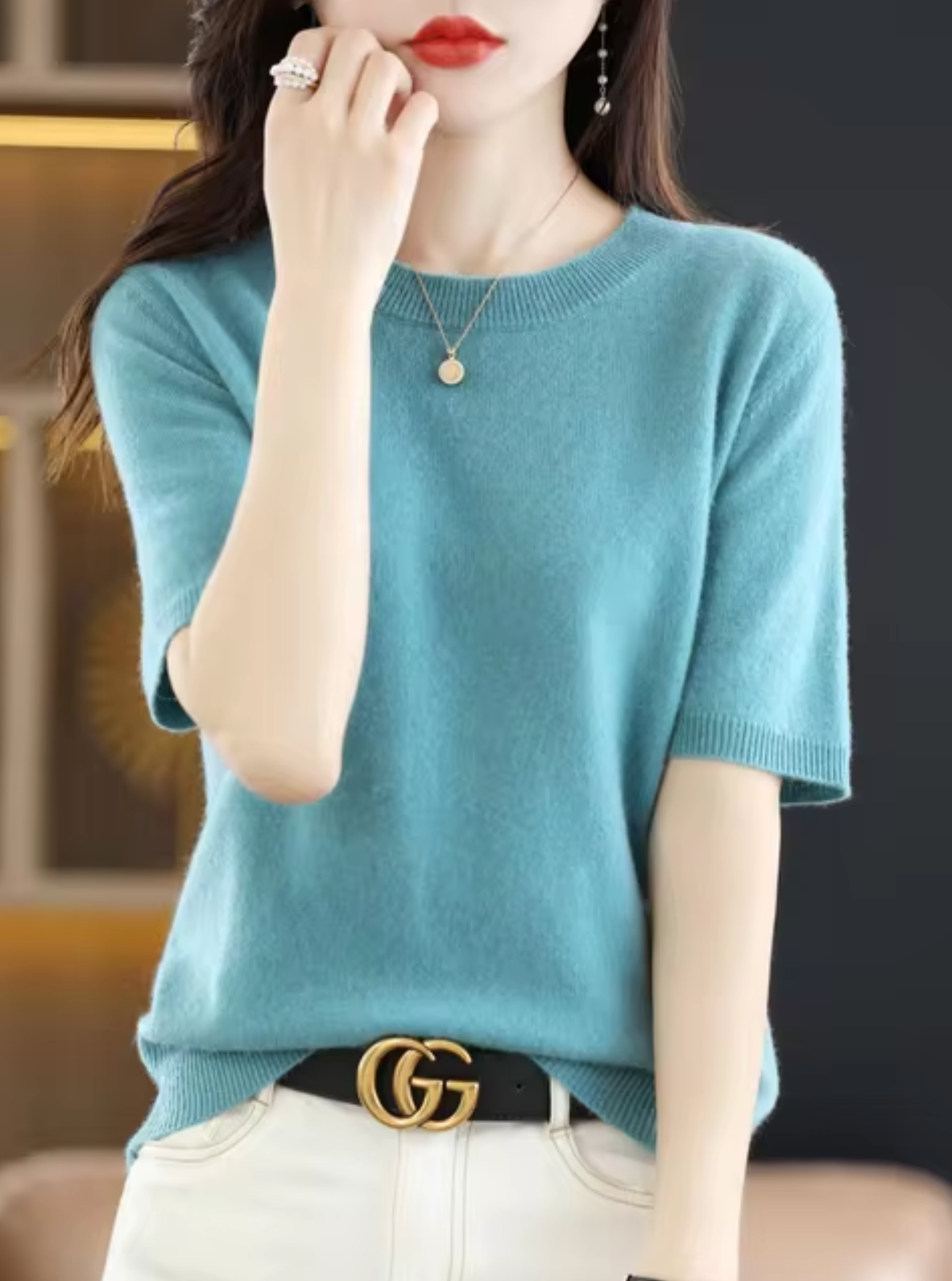 Pull en Laine pour Femme à Manches Courtes 12