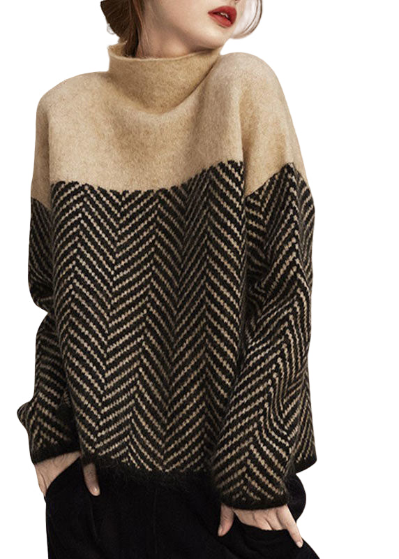 Pull en Tricot à Col Roulé pour Femme en Kaki 0