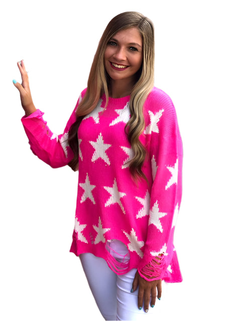 Pull en Tricot à Imprimé Étoile pour Femme, Col Rond, Manches Longues, Coupe Ample 0