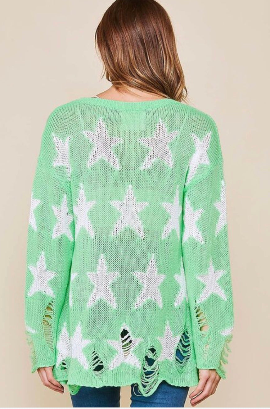 Pull léger à imprimé étoile pour femme, col rond, manches longues 3