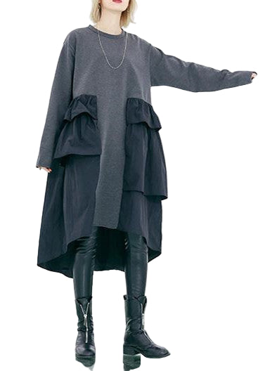 Robe Baggy Grise à Manches Longues pour Femmes 0
