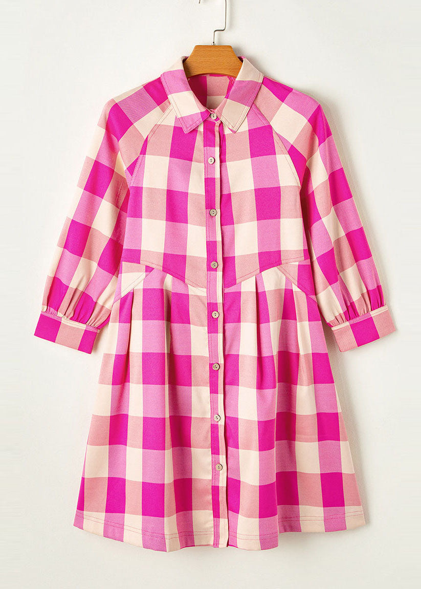 Robe Chemise Femme Décontractée à Carreaux Col Peter Pan 3