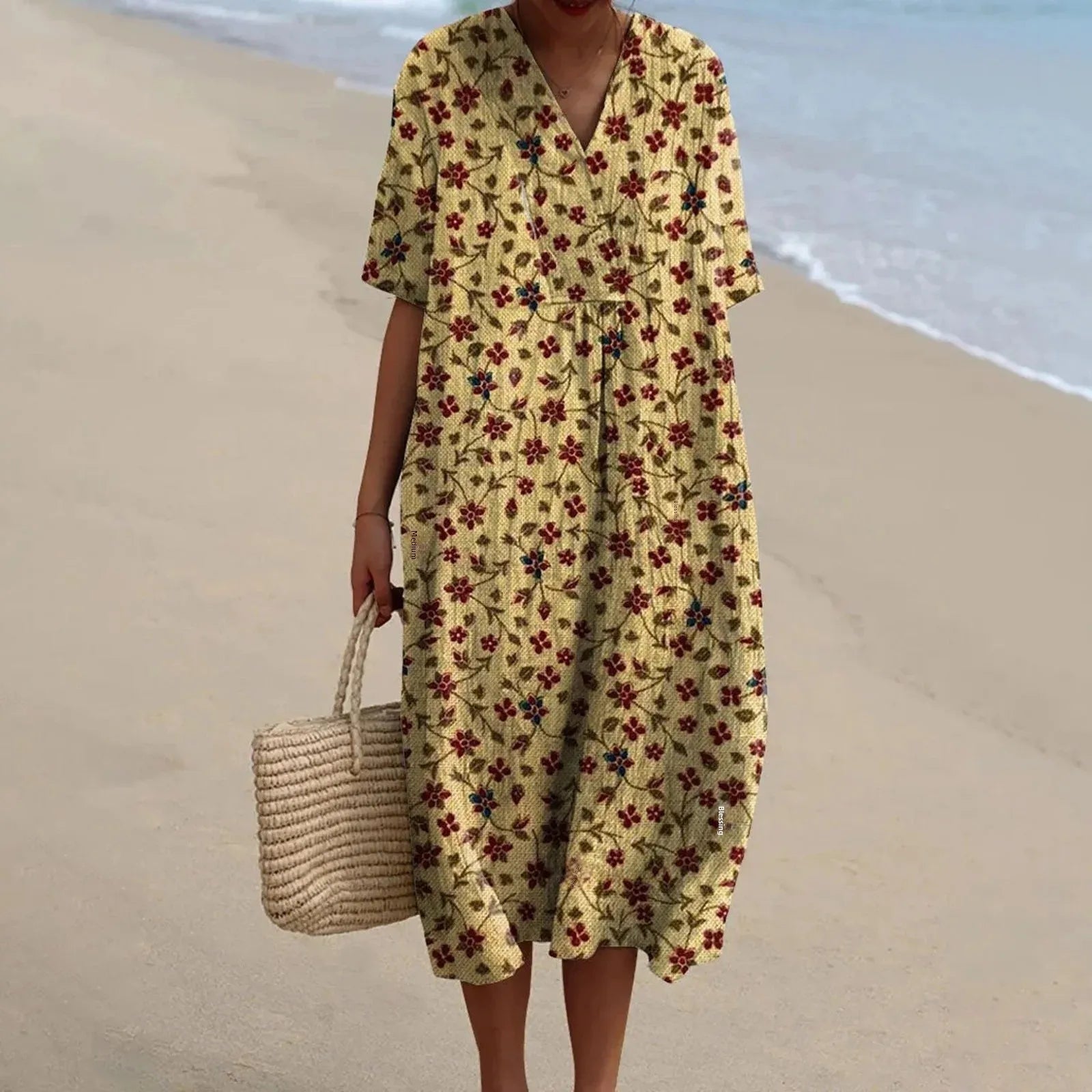 Robe Chemise Femme Grande Taille Imprimé Floral à Manches Courtes 17