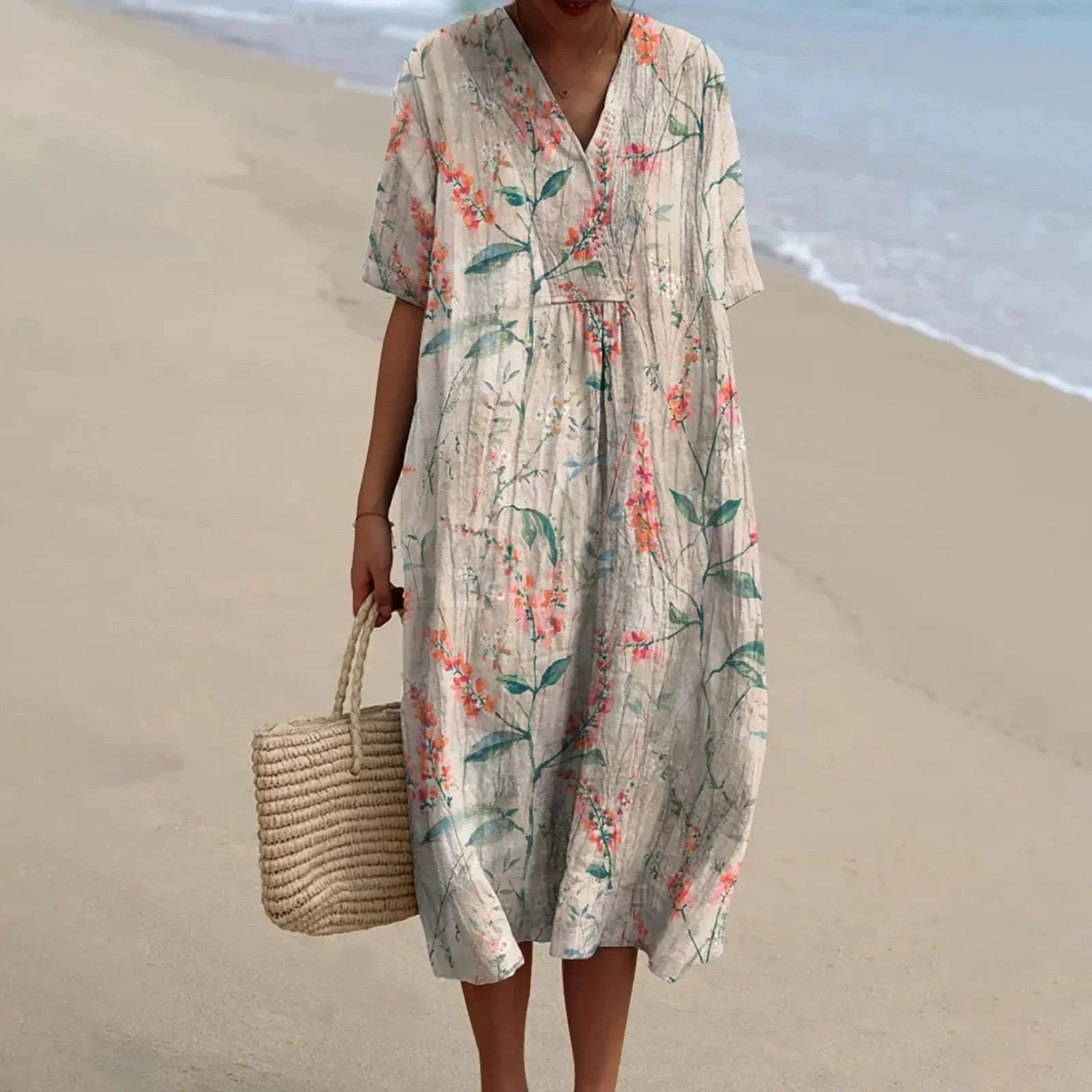 Robe Chemise Femme Grande Taille Imprimé Floral à Manches Courtes 19