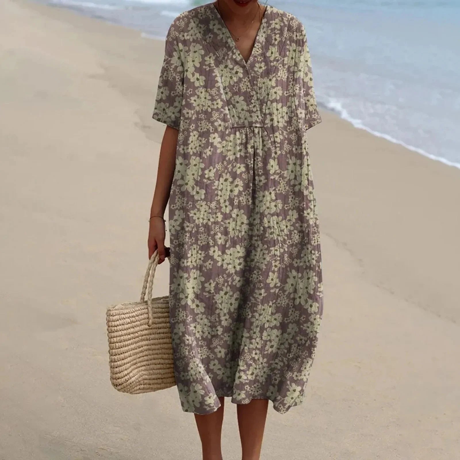 Robe Chemise Femme Grande Taille Imprimé Floral à Manches Courtes 5