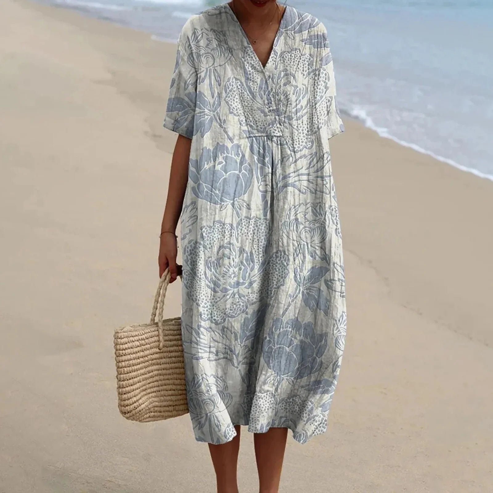 Robe Chemise Femme Grande Taille Imprimé Floral à Manches Courtes 7