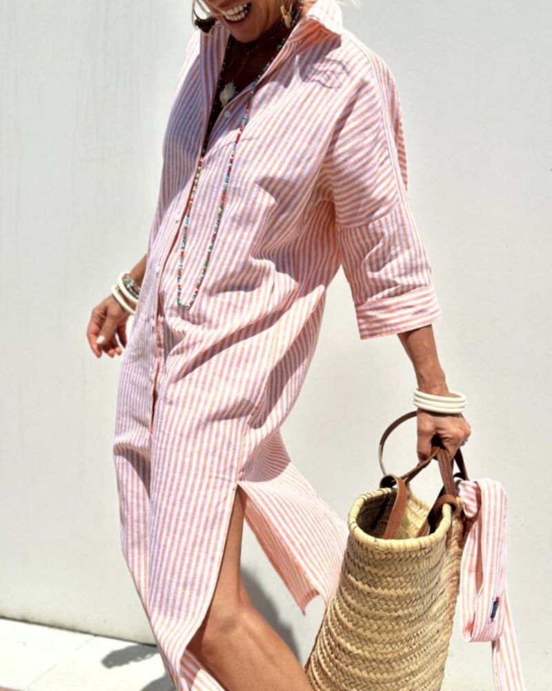 Robe Chemise Rayée pour Femmes Chic 1