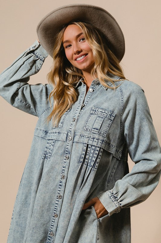 Robe Chemise en Denim Clair à Boutons 2