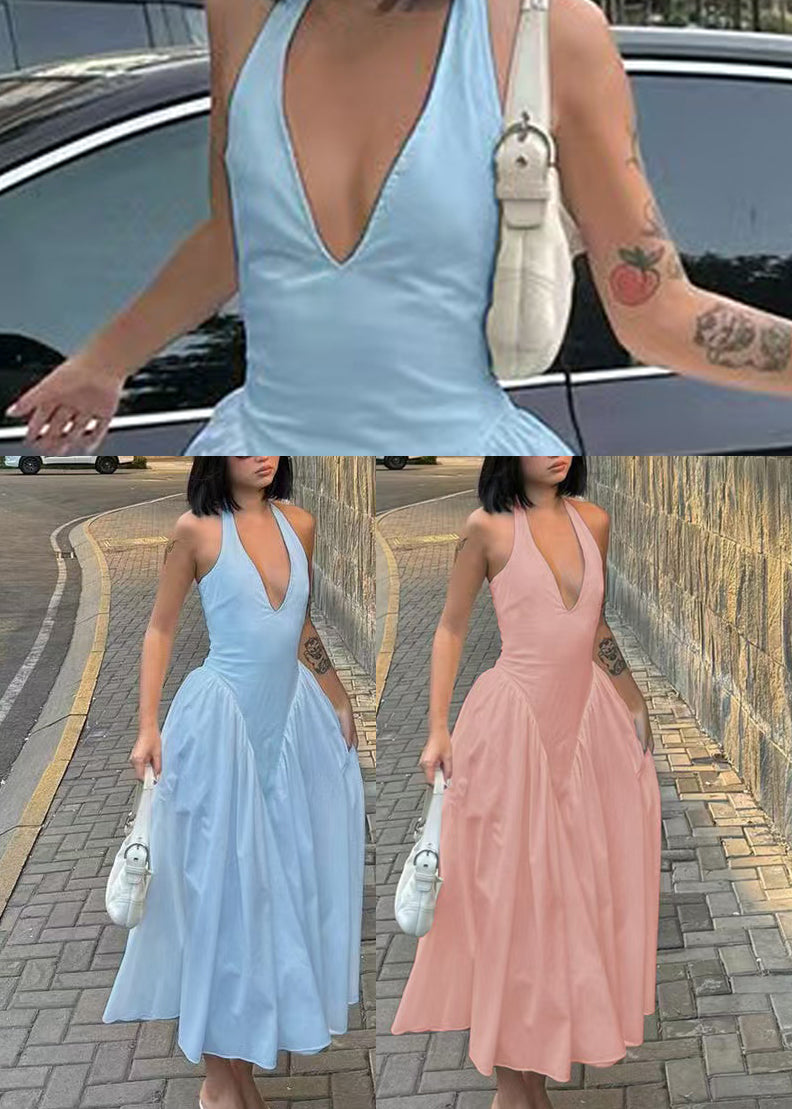 Robe D'Été Femme Col En V Licou Style Vacances Chic 4