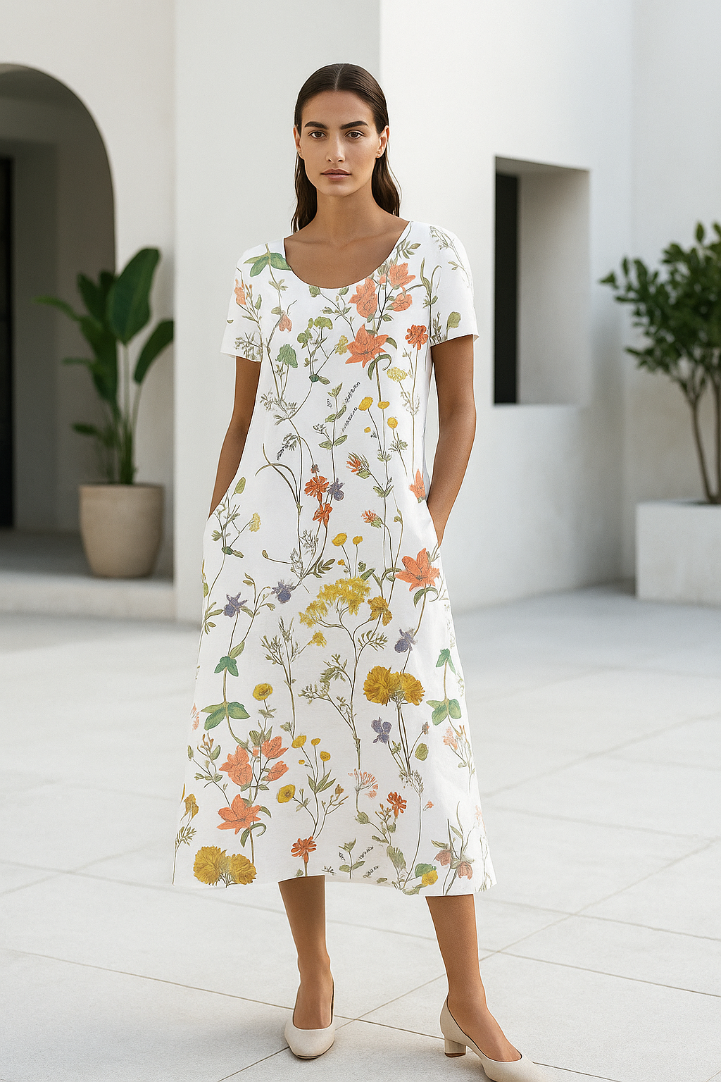 Robe D'Été Femme Imprimé Floral Manches Courtes Tissu Léger 1
