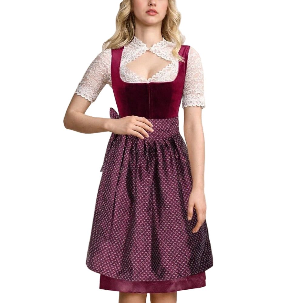 Robe Dirndl Noire Brodée en Tissu pour Femmes 0