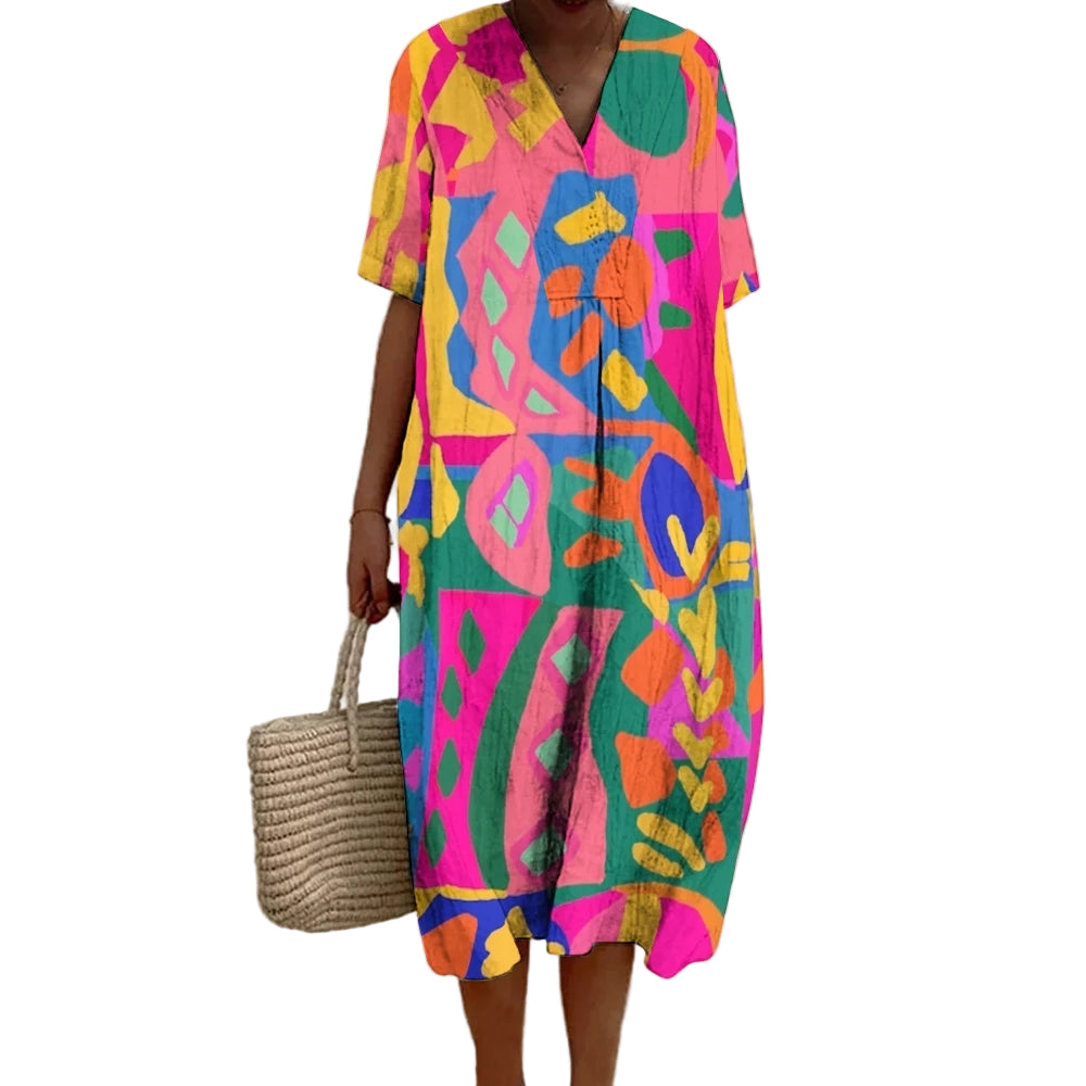 Robe Femme A-Line Manches Courtes Tissu Léger 0