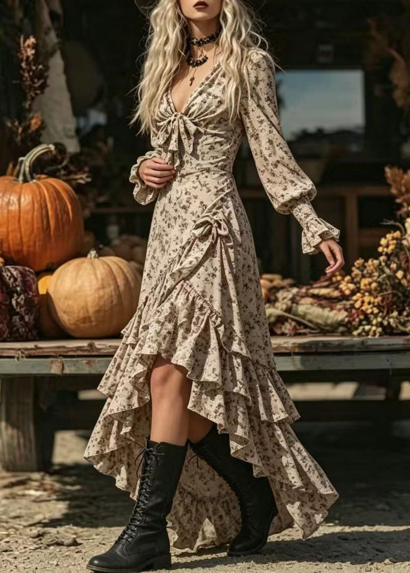Robe Femme Ajustée Asymétrique Col en V Manches Longues 2