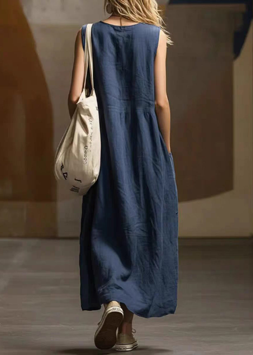 Robe Femme Ample Col Rond Sans Manches avec Poches 3