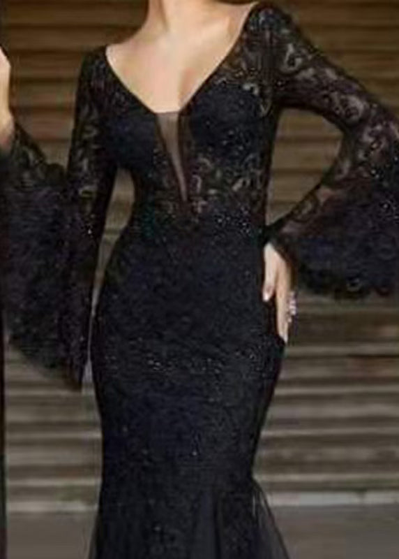 Robe Femme Bohème Col en V Brodée Patchwork Tulle Manches Évasées 3