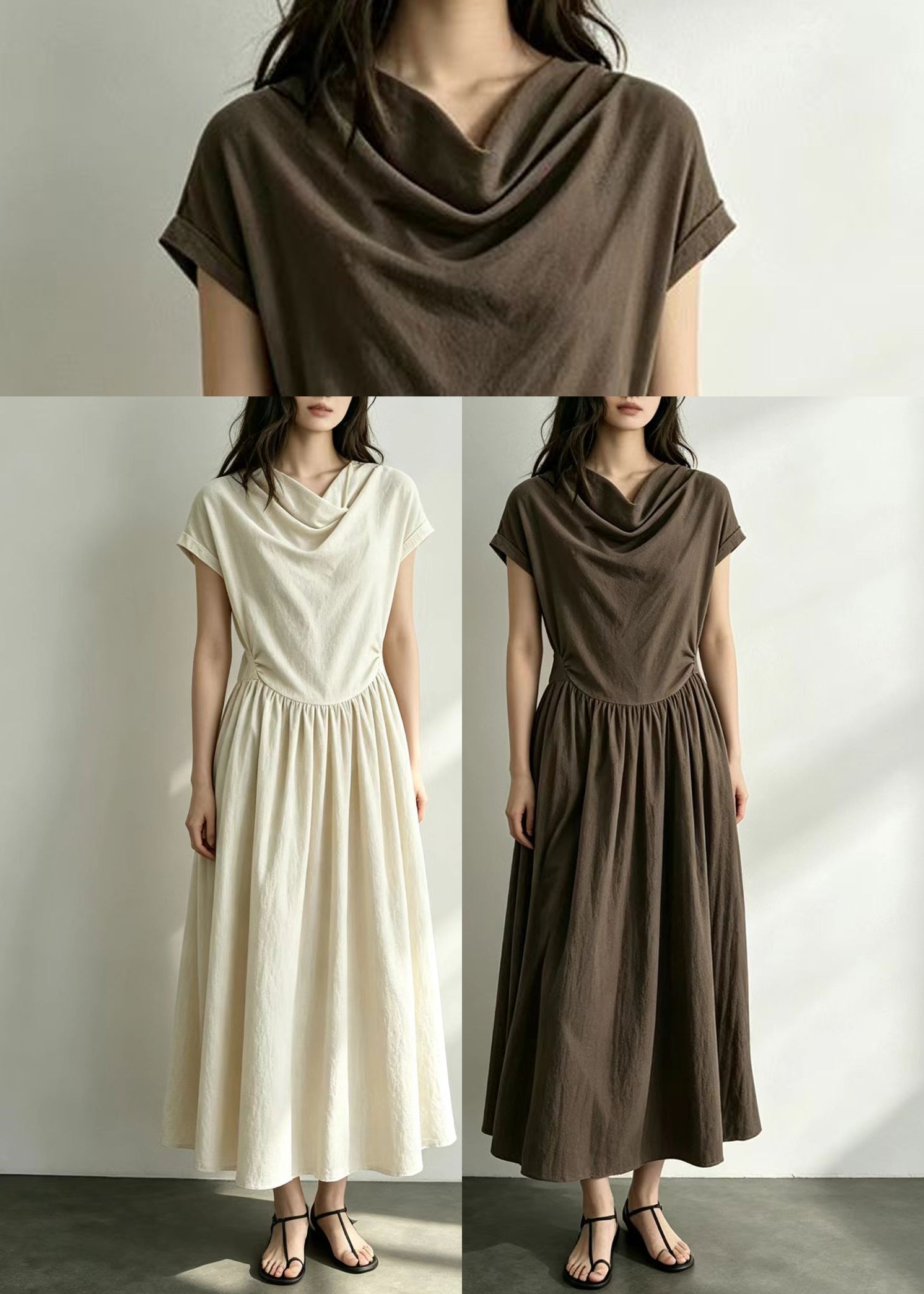 Robe Femme Col Bénitier Manches Courtes Style Froissé 4
