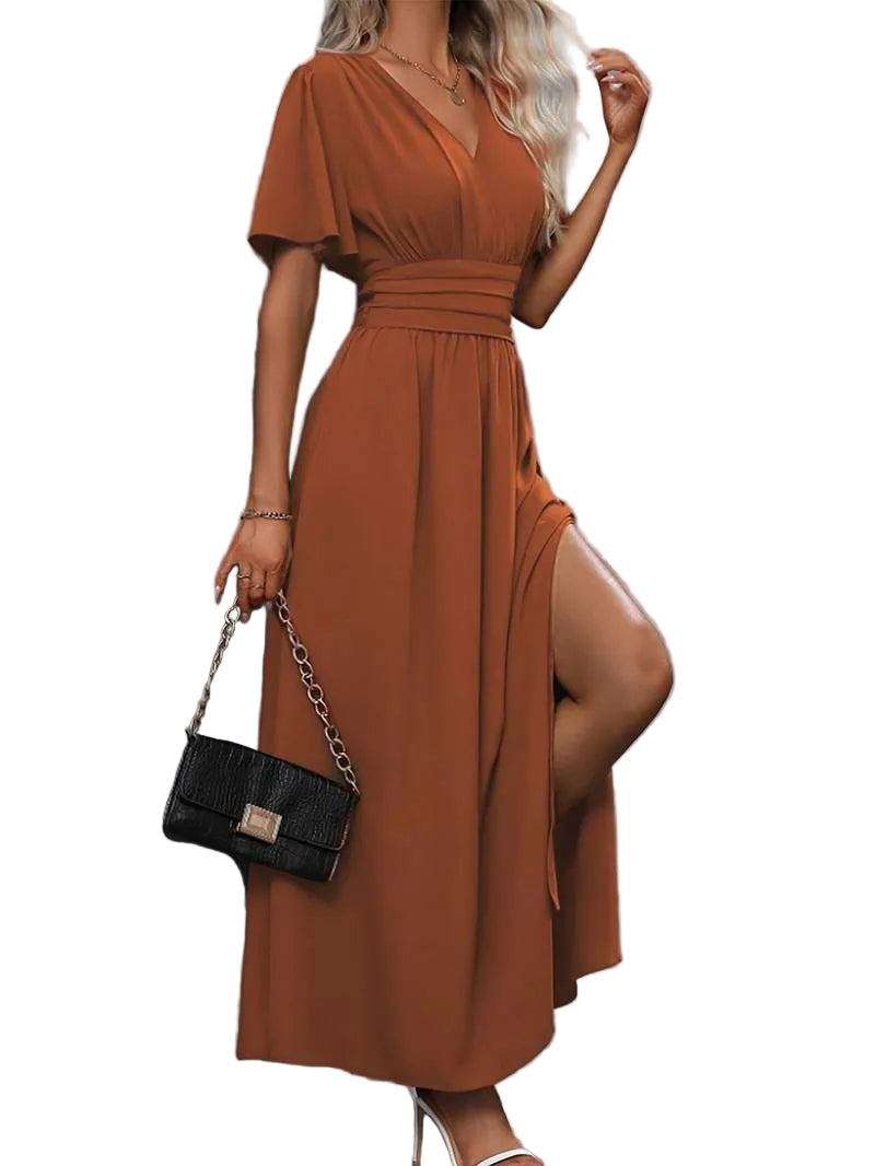 Robe Femme Col Volanté et Taille Plissée 0