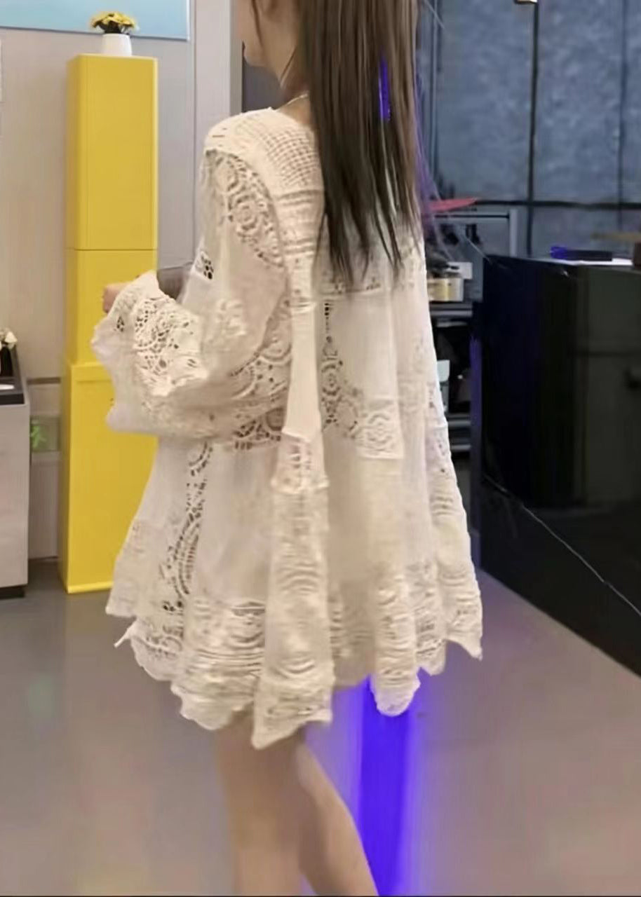 Robe Femme Courte Ajourée à Manches Longues 2