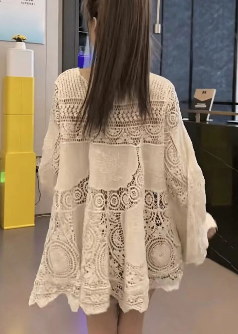 Robe Femme Courte Ajourée à Manches Longues 3