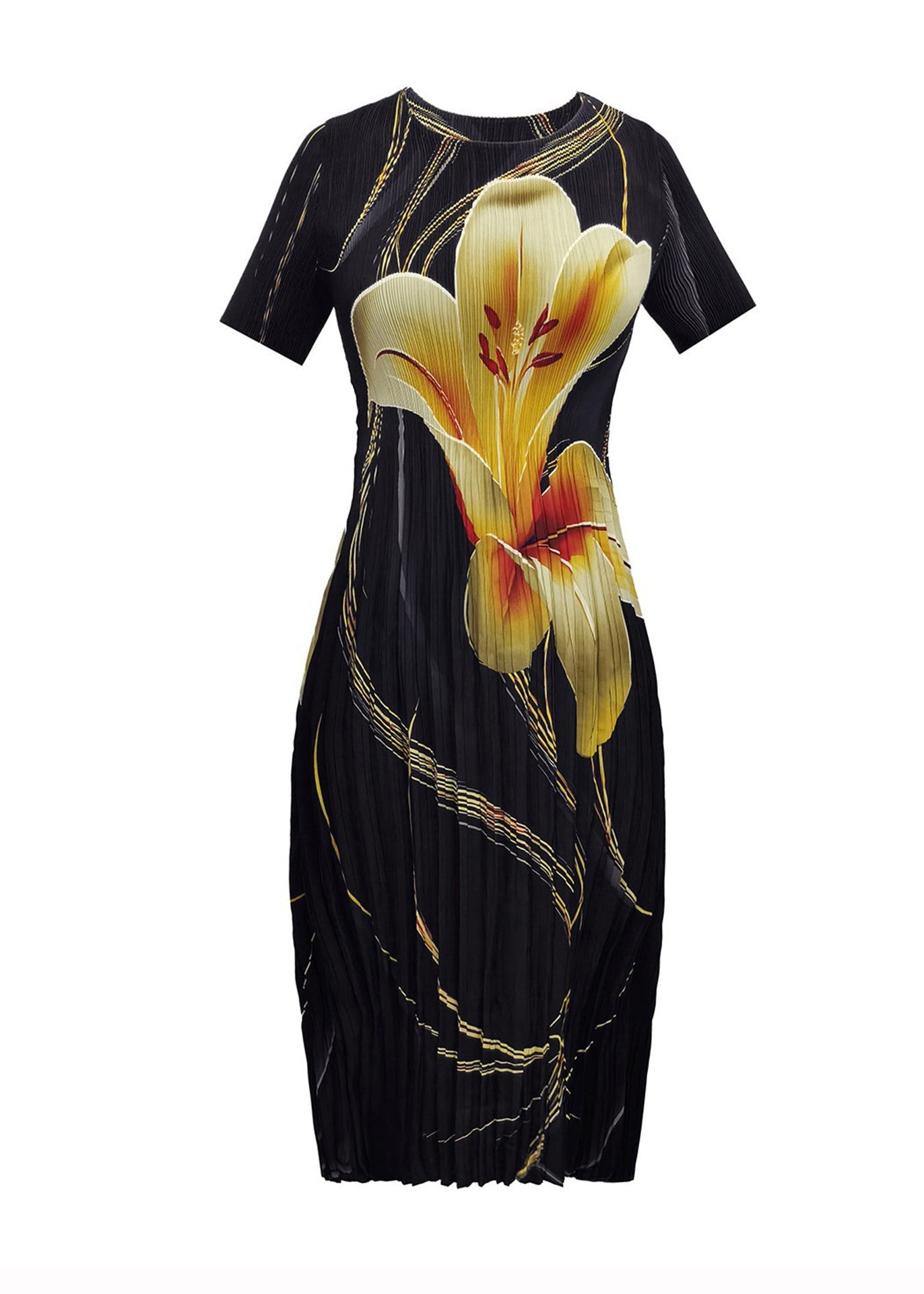 Robe Femme Froissée Imprimée Col Rond Été 4