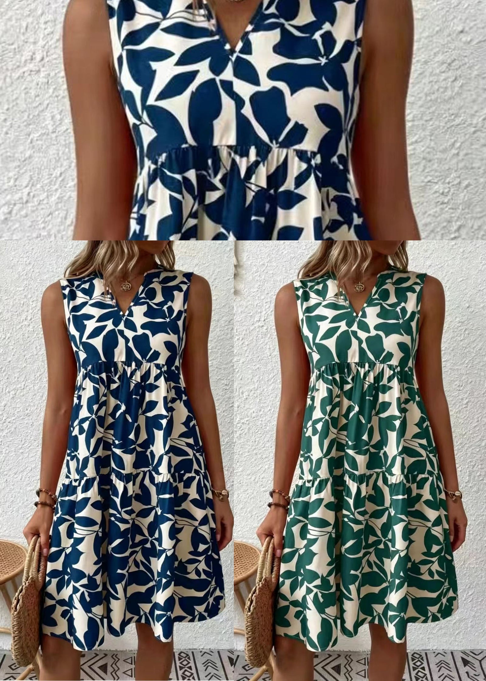 Robe Femme Imprimée Col V Sans Manches Style Décontracté 4
