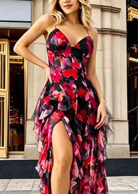 Robe Femme Imprimée Volants Col V Sans Manches 3